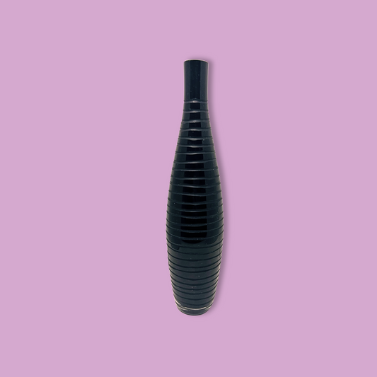 Black Mid Century Modern Italian Glass Vase with Etched Lines
