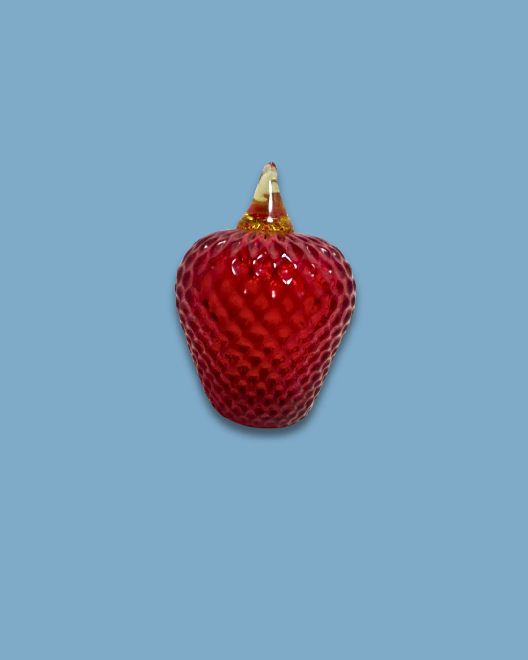 Vintage Hand Blown Viking Art Glass Red Hobnail Strawberry with Amber Stem