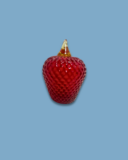 Vintage Hand Blown Viking Art Glass Red Hobnail Strawberry with Amber Stem
