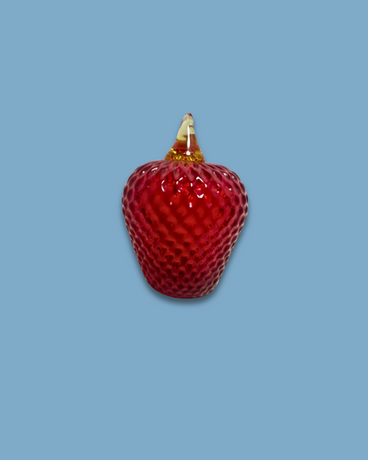 Vintage Hand Blown Viking Art Glass Red Hobnail Strawberry with Amber Stem